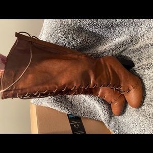 Knee high lace up heeled boots - 8